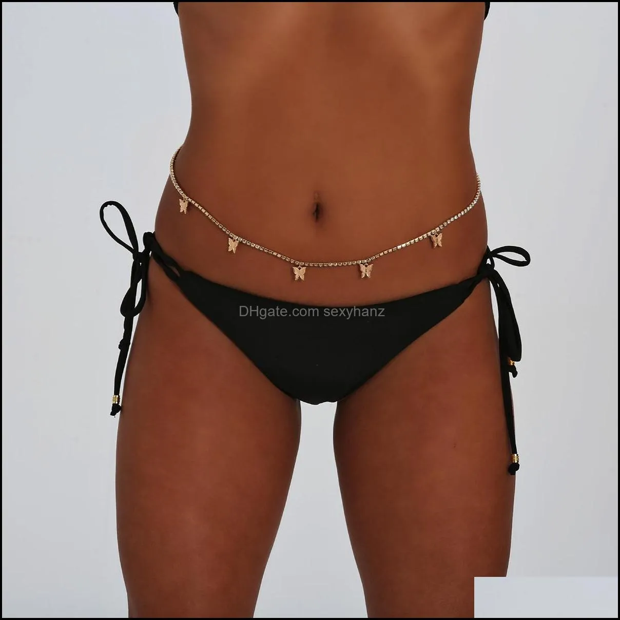 Sexy Alloy Summer Silver Golden Shining Diamond Brife Butterfly Ins body chain copper beads simple waist chains Waist chains