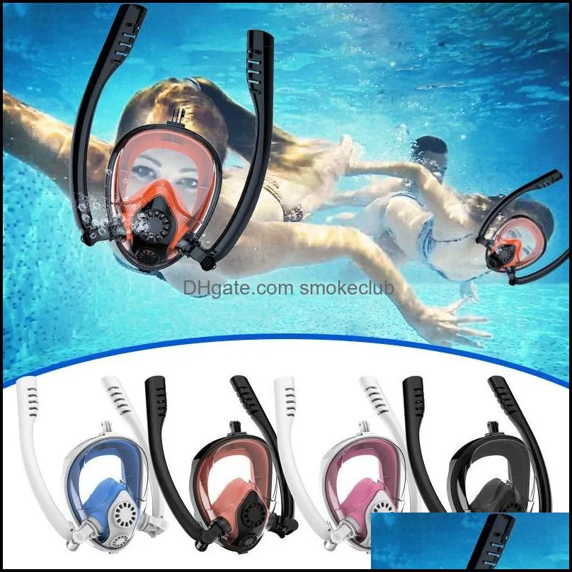 Double Tube Silicone Full Dry Anti-fog Diving Mask Adult Face Snorkel Goggles Snorkeling Swimming S/m #Z Masks