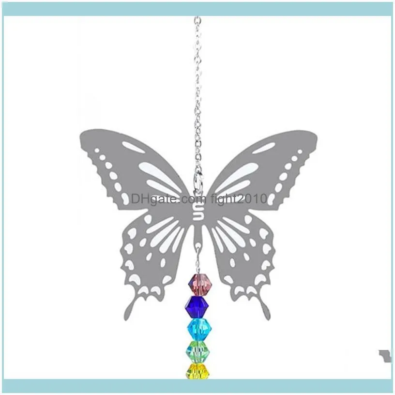 Butterfly Crystal Pendant Colorful Bead Hanging Drop For Outdoor Indoor Garden Window Wedding Chandelier DIY Decor Decorative Obj Objects