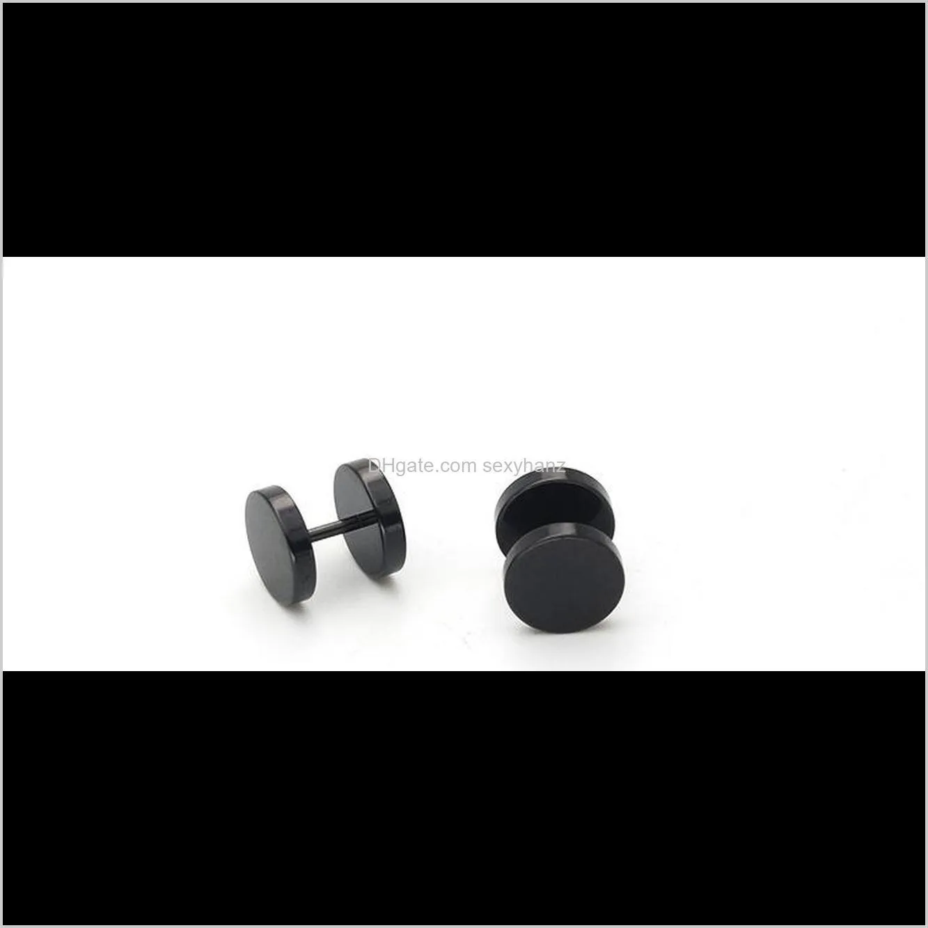 hot sale barbell ear stud korean version titanium steel nail stainless steel round cake dumbbell ear ring ear jewelry black gold