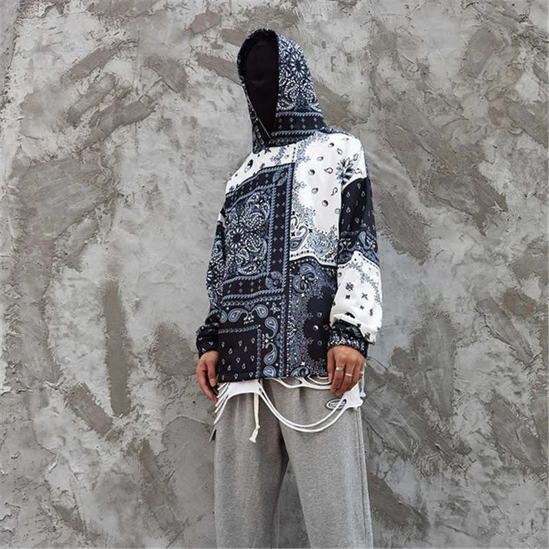 Moda-bandana patchwork hoodies moletom strimwear primavera outono mens hip hop casual hoodie hoodie harajuku tops wy457
