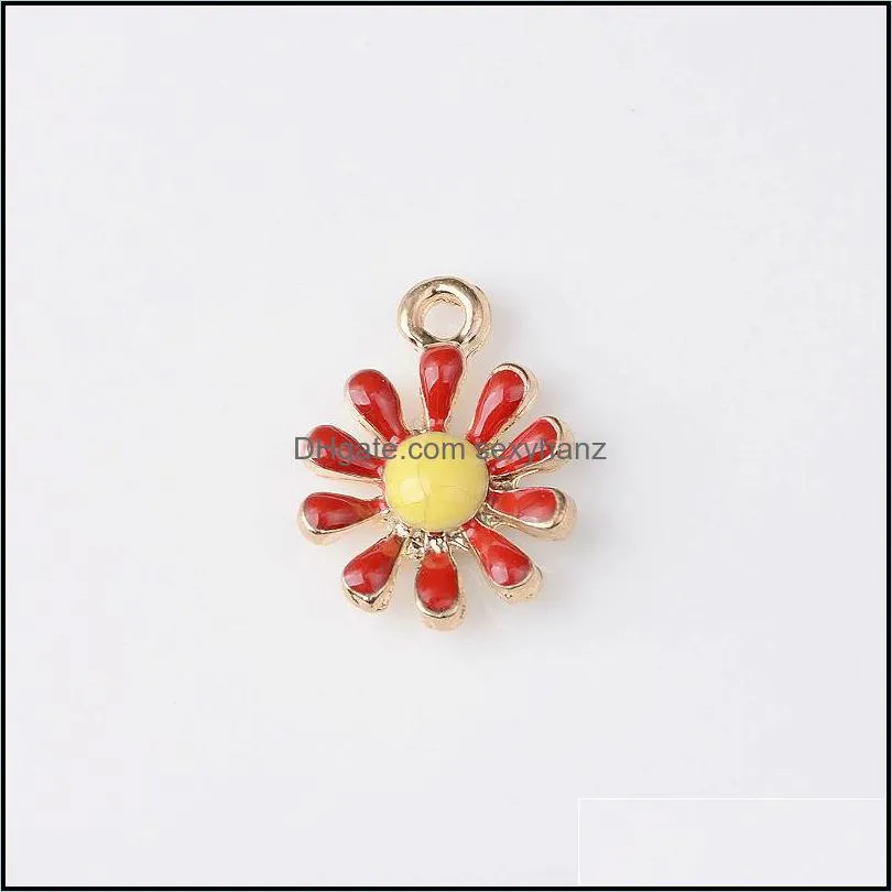 New Vintage Enamel Daisy Sun Flower Alloy Gold Tone Charms Fit For Pendant Earrings Bracelet Jewelry Making Accessory 794 R2