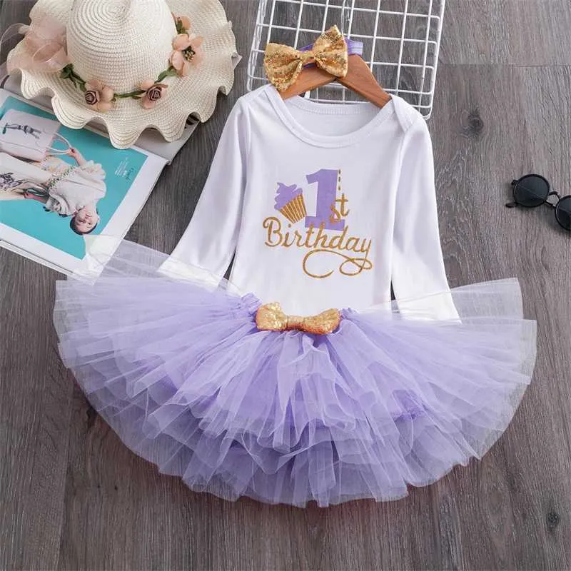 Vestiti per bambini per 1 anno Ragazza Toddler Boy Abiti Neonate Set Bambini Vestiti autunnali per 1 ° Festa di compleanno Abbigliamento Pizzo Maglia G1023