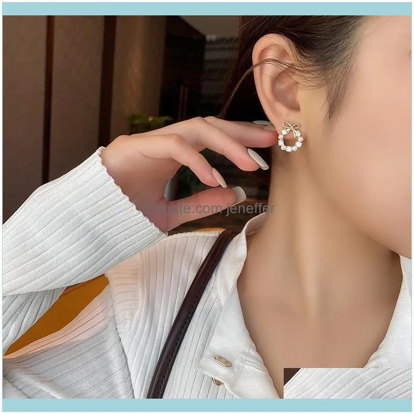 new Exquisite for pearl Bow women`s Ring fashion Earrings in 2021