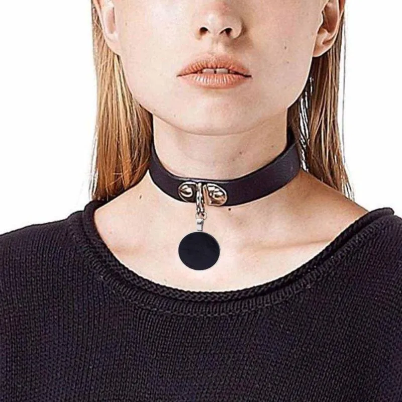 Multicolor Black Rose Pink Round Charm Pendant Pu Leather Collar Colier Choker Women Necklace Femme Gift Smycken Tillbehör Chokers