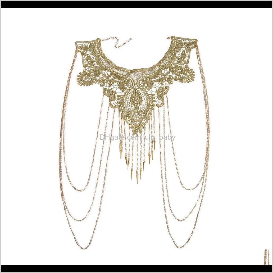 european and american new gothic women`s necklace lace false collar metal body chain selling well