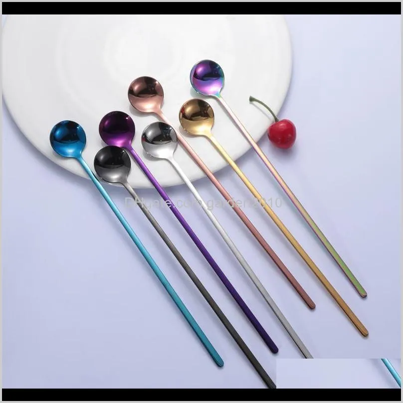 24cm long handle spoon stainless steel coffee spoon dessert ice cream teaspoons spoons kitchen flatware drop shipping