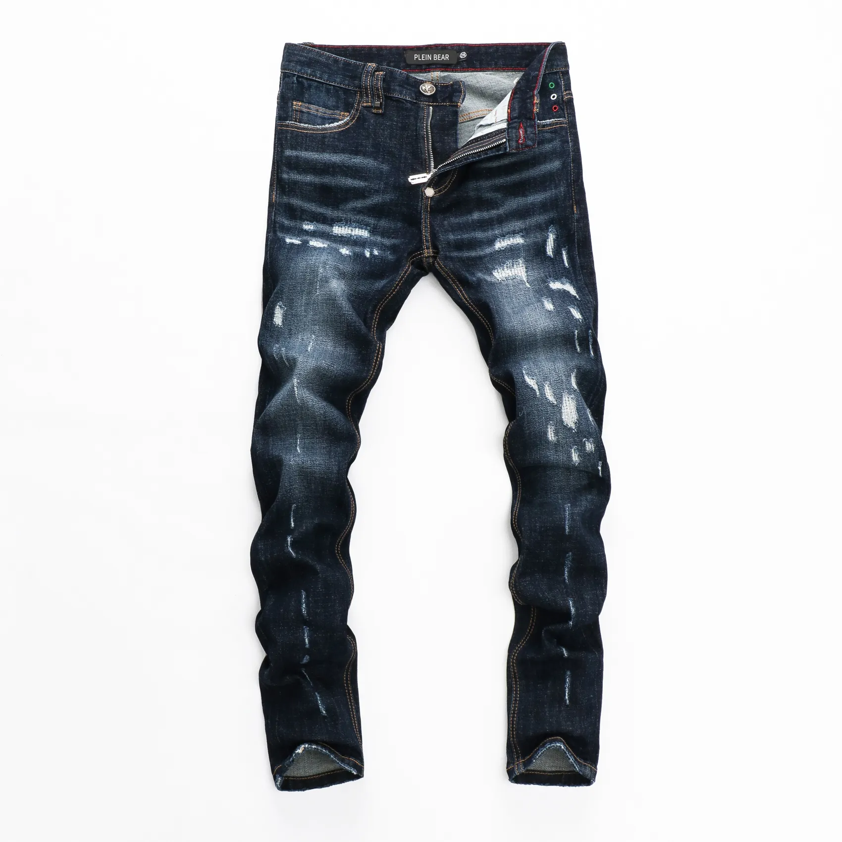PLEIN BEAR Klasik Moda PP Erkek Kotları Kaya Moto Erkek Rahat Tasarım Yırtık Pantolon Sıkıntılı Skinny Denim Biker Jeans 157513