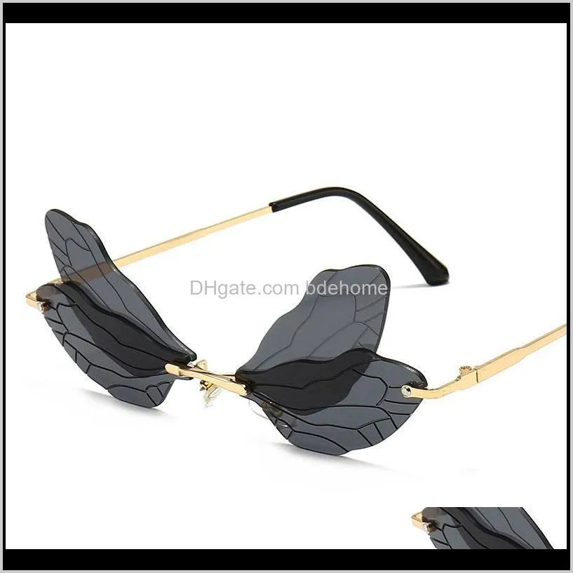 2020 new special butterfly wings design fashion sunglasses colors flat lenses rimless party eyewear