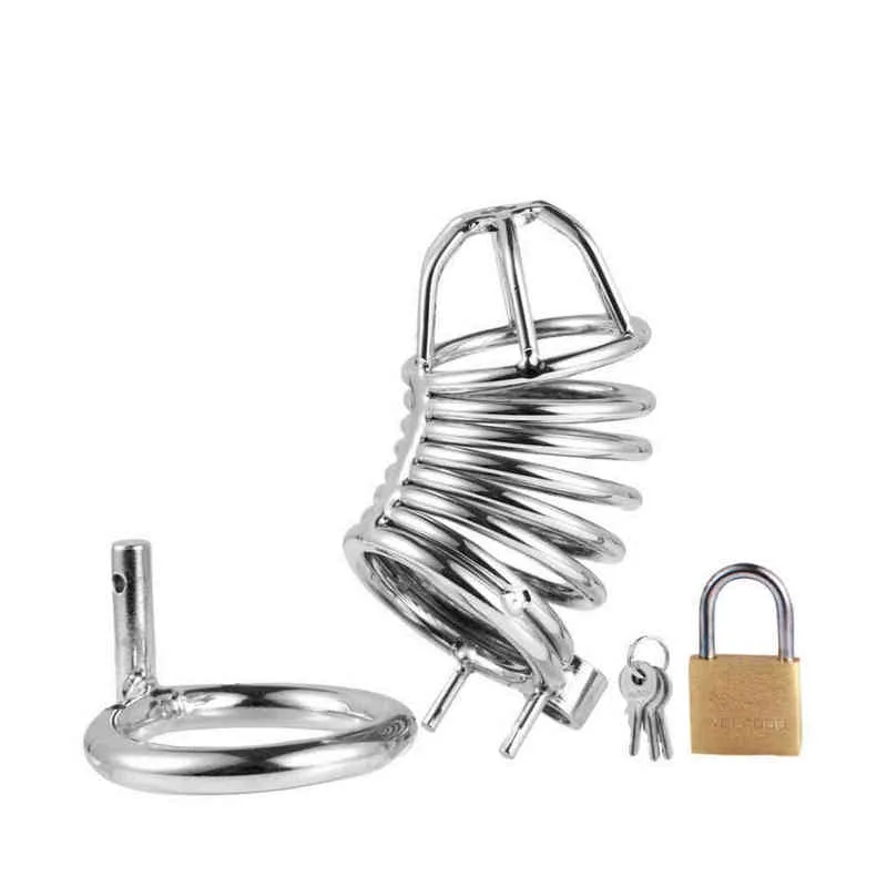 NXY Sex Chastity Devices Rostfritt stål Man Kasthet Enhet Metal Cage Belt Restraint Ring Sex Toy 1203