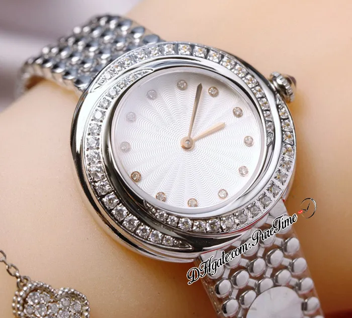 Cautivo Must De Plata Diamantes Bisel Siwss Cuarzo Reloj para mujer Esfera de fregona Marcadores de diamantes Pulsera de acero inoxidable Super Edición Relojes para mujer Puretime F01b2