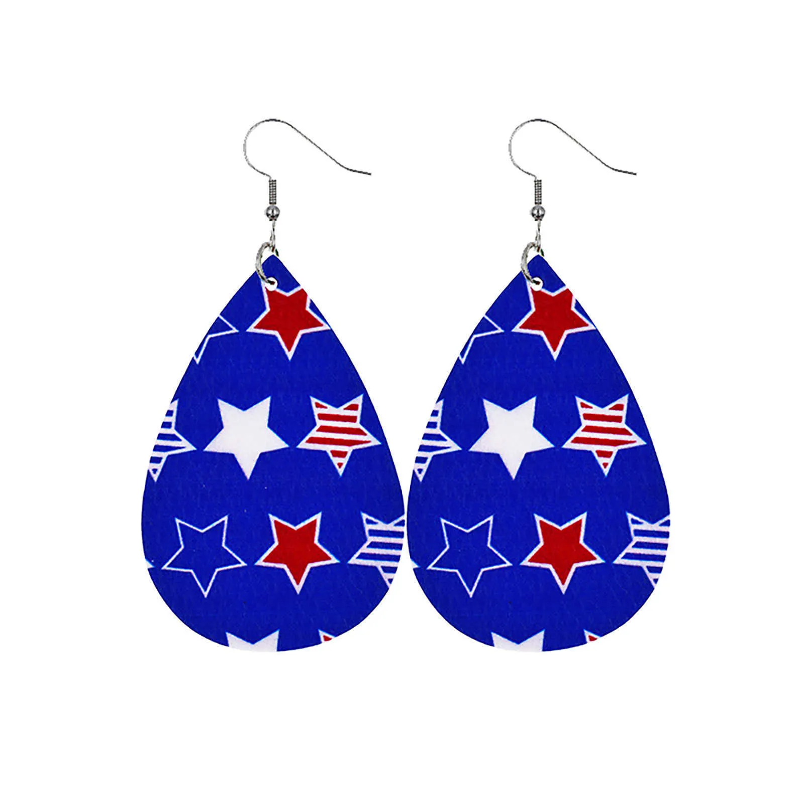 1pair American Flag Leather Earrings Five-pointed Star Fashion Jewelry Stripe Teardrop Statement Earrings Independence Day Gifts Q0709