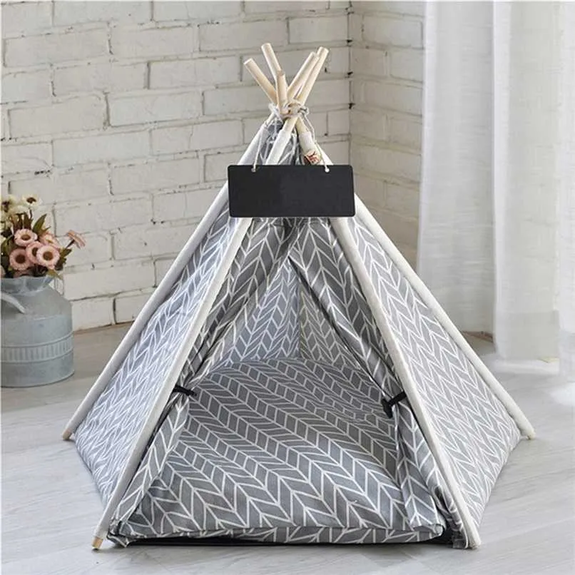 Taşınabilir Keten Pet Çadır Köpek Evi Kedi Yıkanabilir Teepee Yavru Kedi Kapalı Açık Kennels Mat Mat 211006