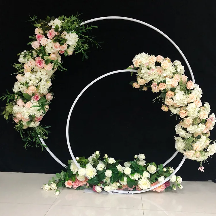 Arche Double Cercle GUOGLZ – Fer Peint Blanc Ou Or, 120x50x210 Cm, Pour Mariage, Jardin Et Décoration De Fête