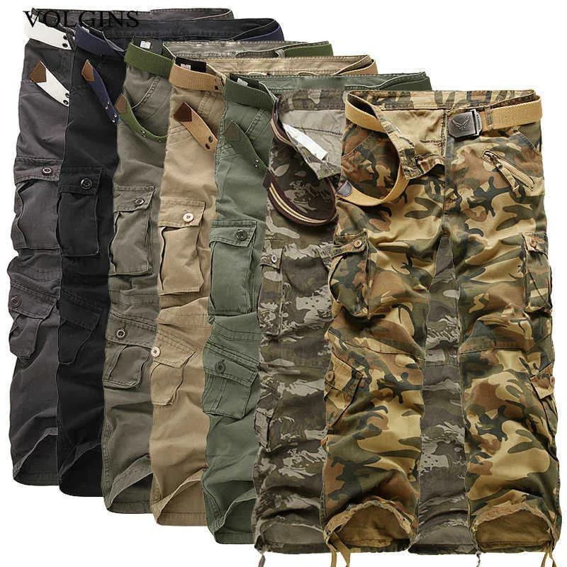 Streetwear Mens Cargo Pantalones Khaki Militar Hombres Pantalones Casual Algodón Pantalones Tácticos Hombres Tamaño Grande Multi-Bolsillo Pantalon Homme Y0927