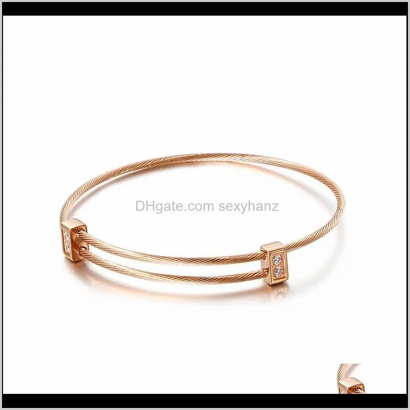 women fashion bangles bracelets stainless steel zircon twisted link bracelets for women pulseras mujer bohemia jewelry