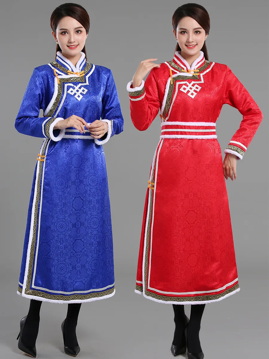 Winter Mongollian Festa Vestidos Vintage Mulheres étnicas Roupas Tang Terno Estilo Robe Oriental Qipao Vestido Elegante Cheongsam Dress