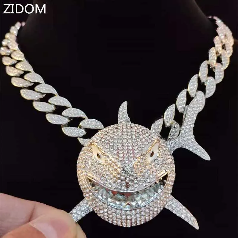 Большой размер акул кулон ожерелье для мужчин 6ix9ine хип-хоп блен ювелирные изделия с замороженным кристаллом Miami Cuban цепи мода ювелирные изделия
