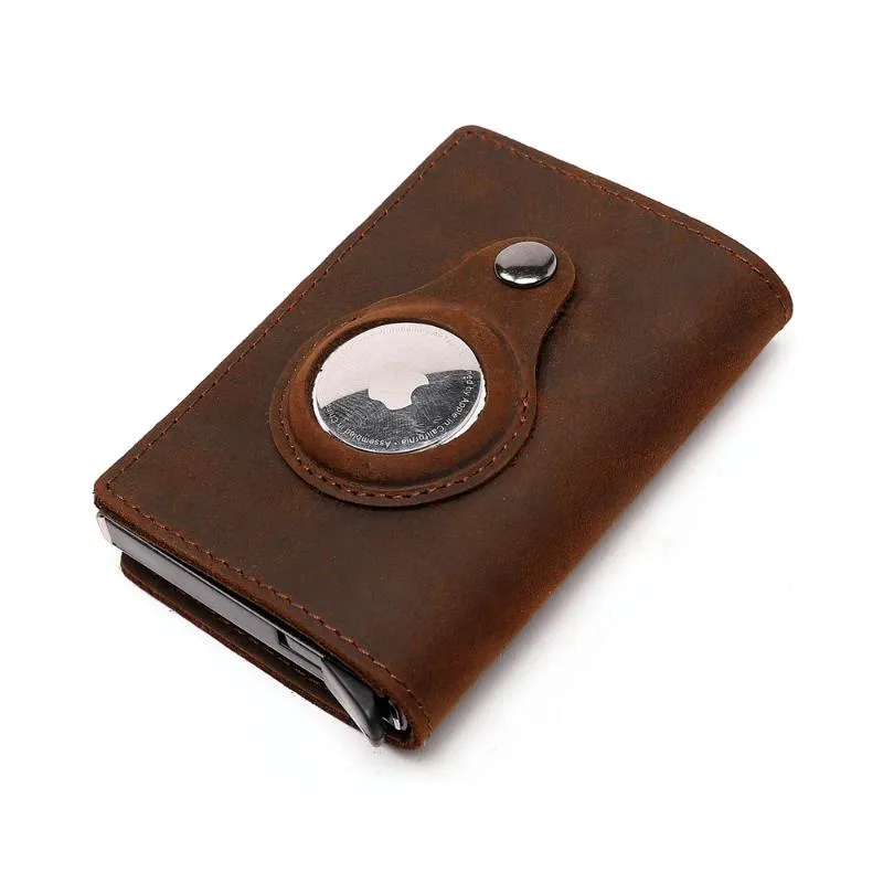 Wallets Apple's Vintage Genuine Leather Wallet Airtags Case Business Men's Bank Holder Fit For 8 Cards