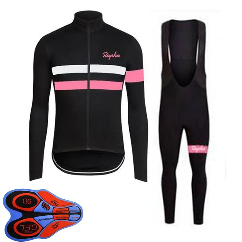 Primavera / Autunno RAPHA Team Maglia da ciclismo da uomo Set Camicie a maniche lunghe Pantaloni con bretelle Tuta mtb Abbigliamento da bici Bicicletta da corsa Uniforme Abbigliamento sportivo all'aperto Ropa Ciclismo S21042002