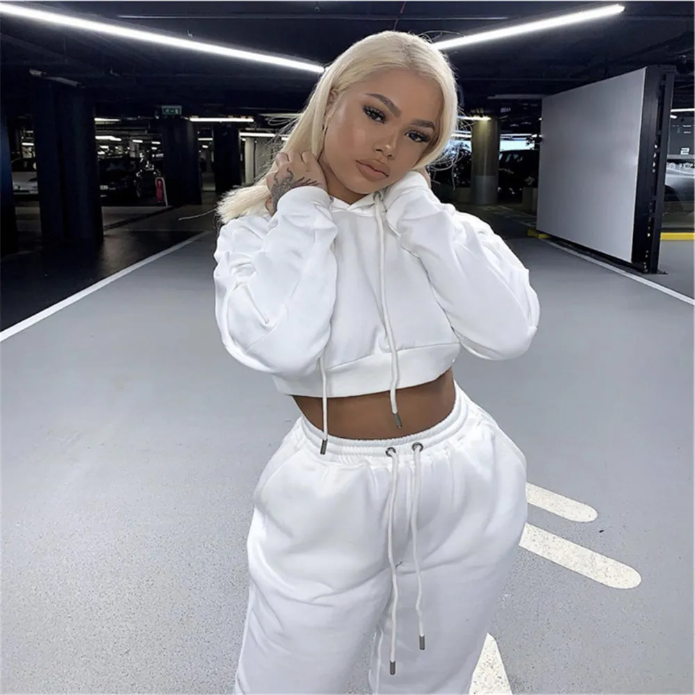 Sporty Womens Tracksuit Set With Black Cropped Hoodie And Sweatpants Crop  Top And Jogger Outfits For Casual Wear From Appletree_, $18.49