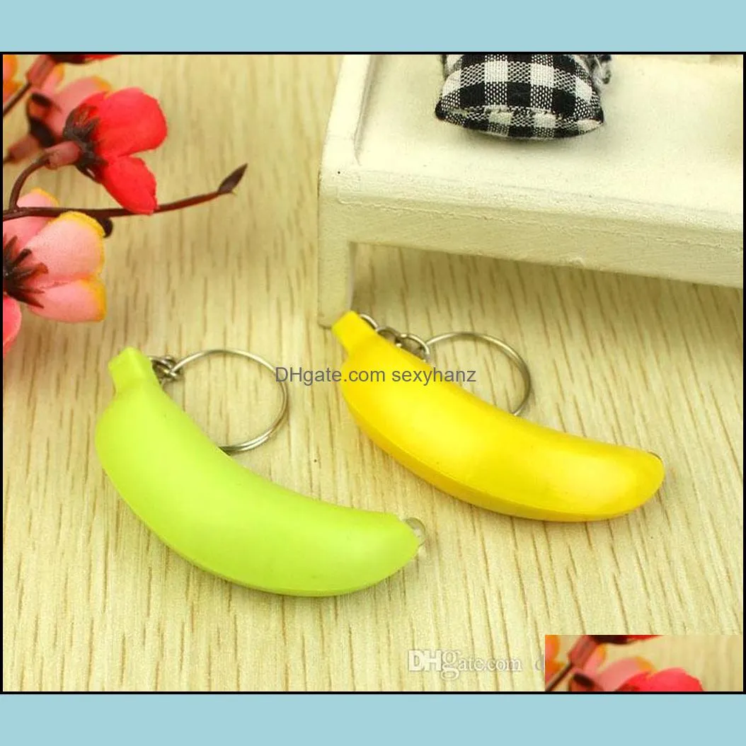 FAHMI Jewelry 2021 6*2cm Mini Led light Flashlight Banana Key Rings Creation Safe Bag Phone Car Pendant Keychain XMAS Toys Gifts