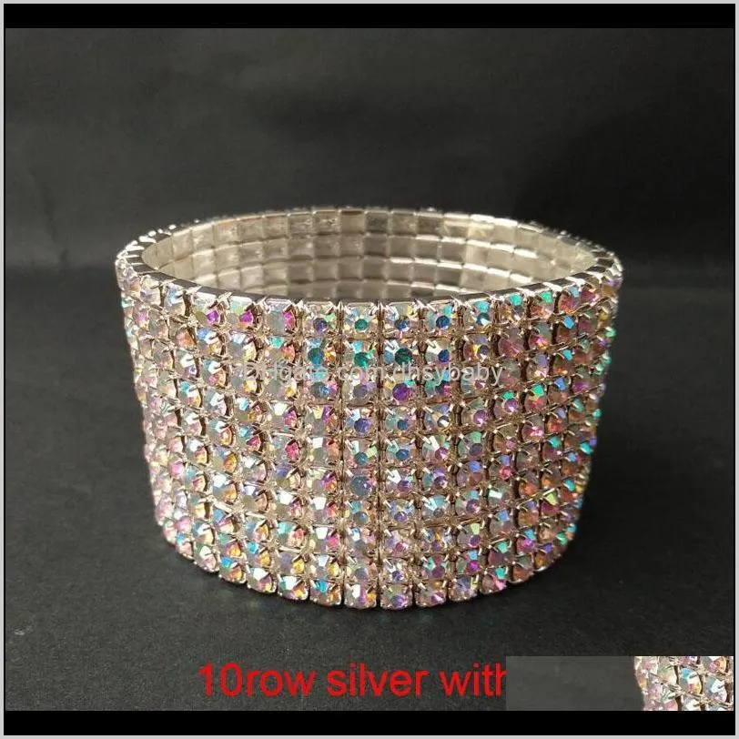 1-10 rows ab crystal rhinestone bracelet silver plated luxury bangle bracelets high quality bridal wedding party jewelry for woman