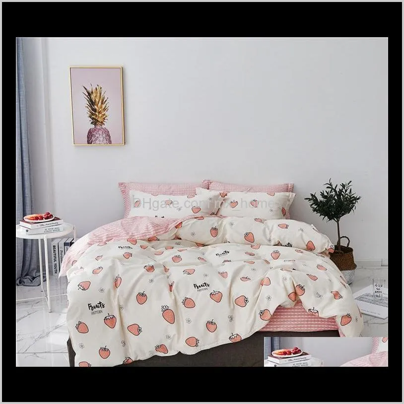 home-claroom 100% cotton bedding set pink strawberry bed linens cute duvet cover set fitted sheet quilt cover ds52#