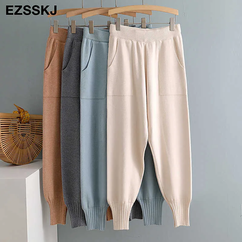 chique herfst winter chique harembroek vrouwen losse broek vrouwelijke gebreide broek gebreide broek met zakken radijs broek 210707