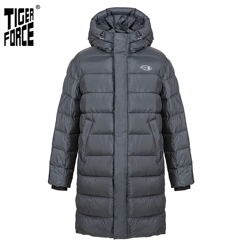 Giacca invernale da uomo Tiger Force con cappuccio Cappotto da uomo Parka sportivo casual sportivo lungo grigio scuro con cappuccio 70701 211214