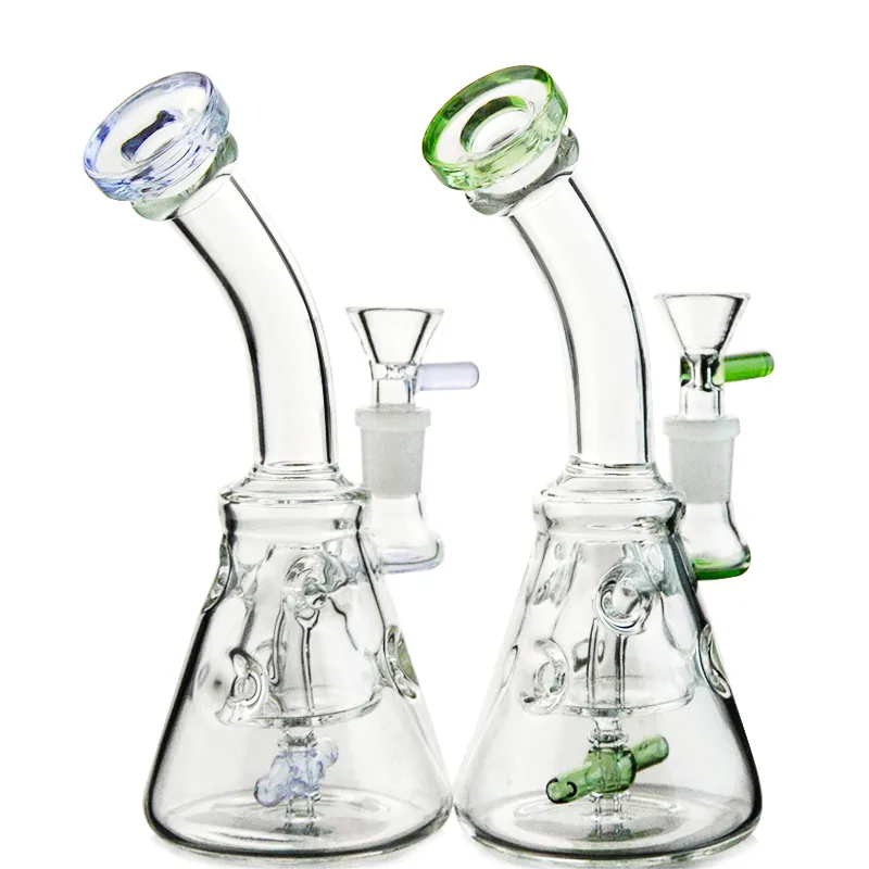 Bicchiere di vetro Bong Narghilè Flusso Movimento Elica Perc Fab Tubi per uova Spinning 2 Lame Olio Dab Rigs Tubo dell'acqua con ciotola XL226 Design piramidale con foro svizzero 14 Giunto femmina