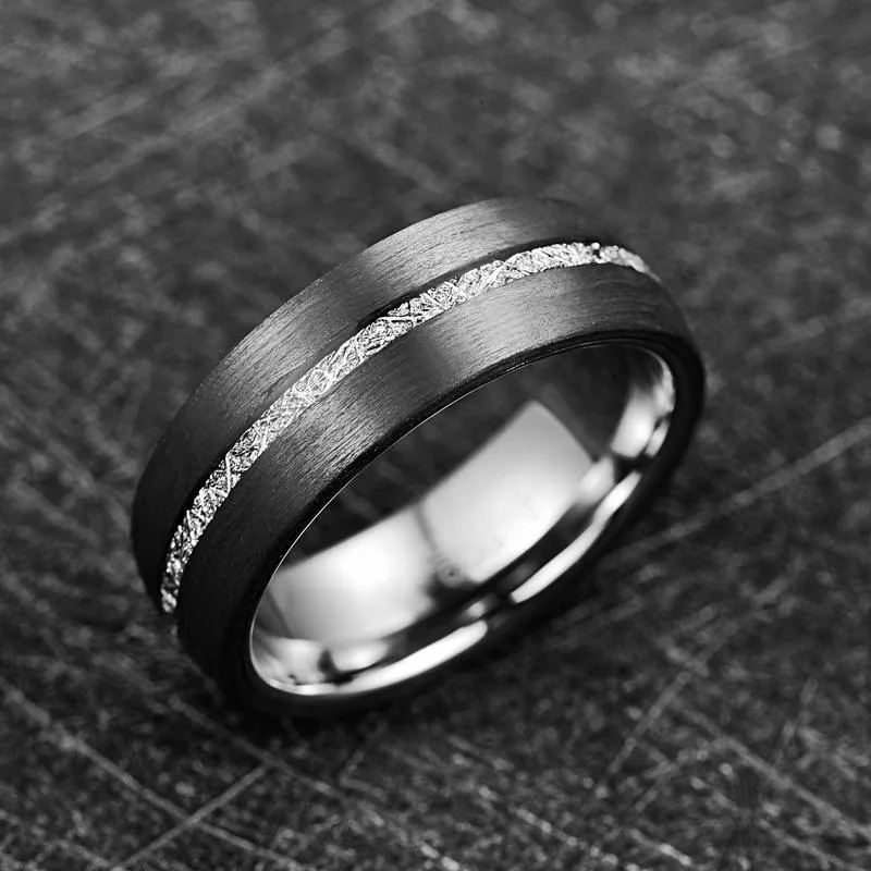 Hochzeit Ringe Schwarz Farbe Wolfram Stahl Männer Ring Intarsien