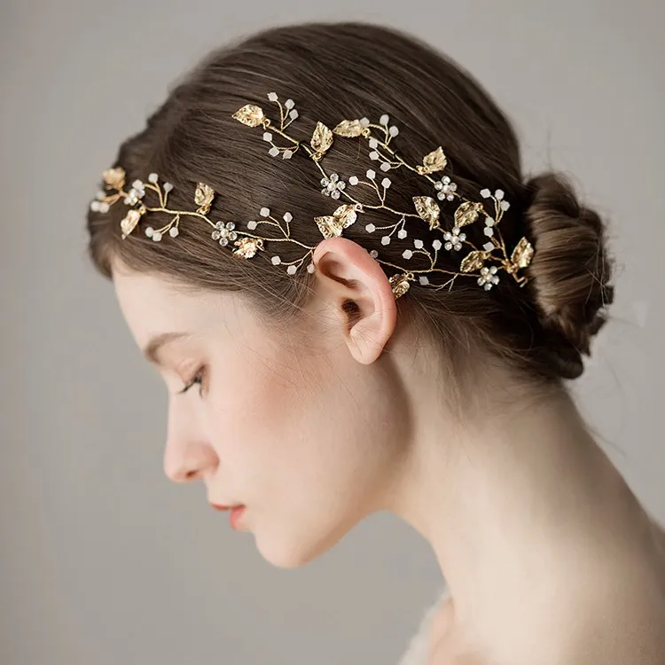 Fairy headpieces guld med elfenben bröllop accesosries senaste europeiska stilblommor form