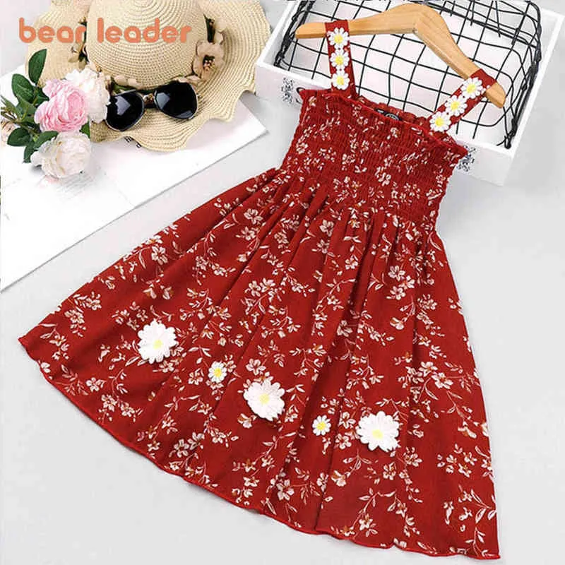 Bär Führer Baby Blume Mädchen Kleider 2022 Neue Mode Blumen Druck Kleinkind Sling Prinzessin Kleid Kinder Kinder Kleidung Outfits G1215