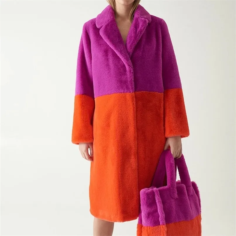 Winter Coat Women Faux Rabbit Hair Fur Korean Imitation Mink Long Jacket Loose Thick Warm Parka 211220