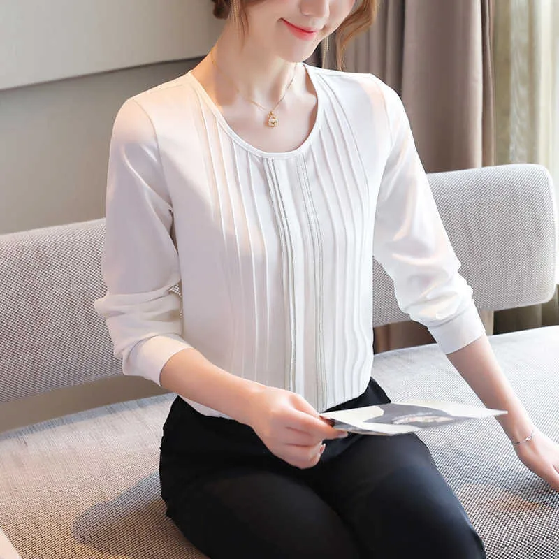 Koreaanse vrouwen blouse witte shirts lange mouwen blouses vrouw chiffon gestreepte shirt tops plus size xxl 210604