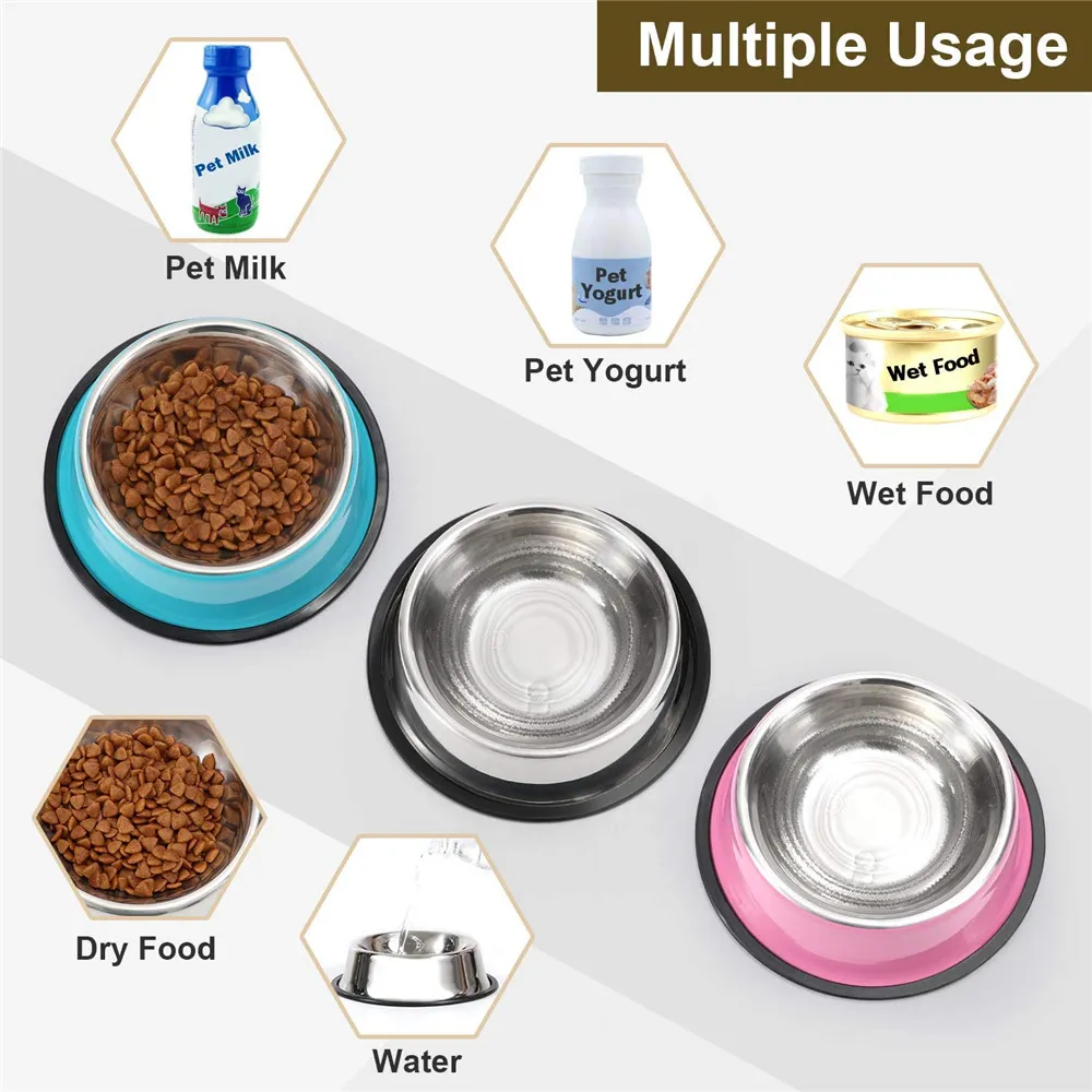 Stainless Steel Dog Bowl With Rubber Base For Small/Medium/Large Dogs