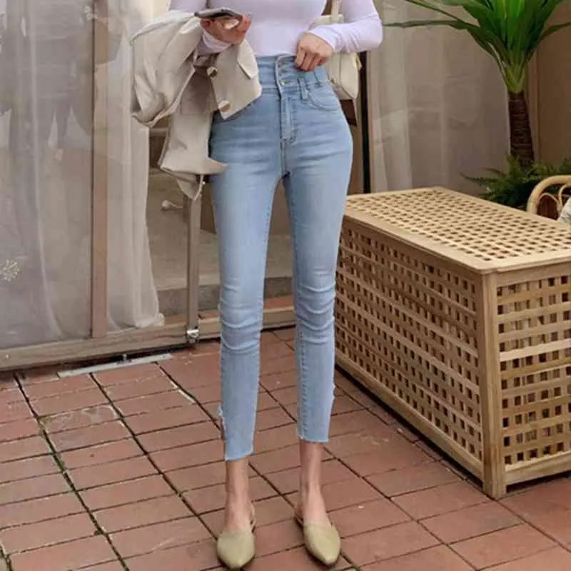 High Waist Hips Tight Jeans Female Sense Europe And The United States Spring Summer Slim Feet white Nine Pants long 210417