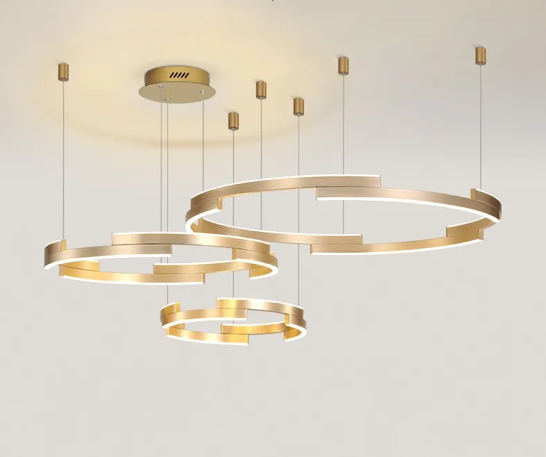 Moderne LED Kroonluchter Hanglampen Voor Woonkamer Slaapkamer Goud Ronde Ringen Korte Woondecoratie Keukenarmaturen Projecten Lichten