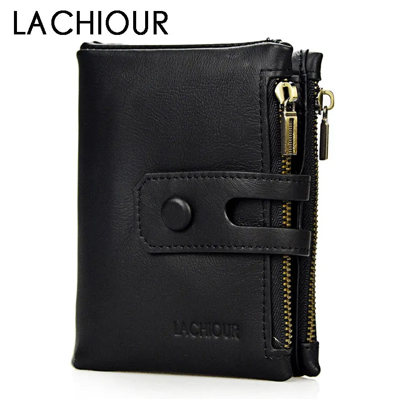 Lachiour Genuine Leather Coin Pocket Zipper Real High Quality Purse cartera Wallets