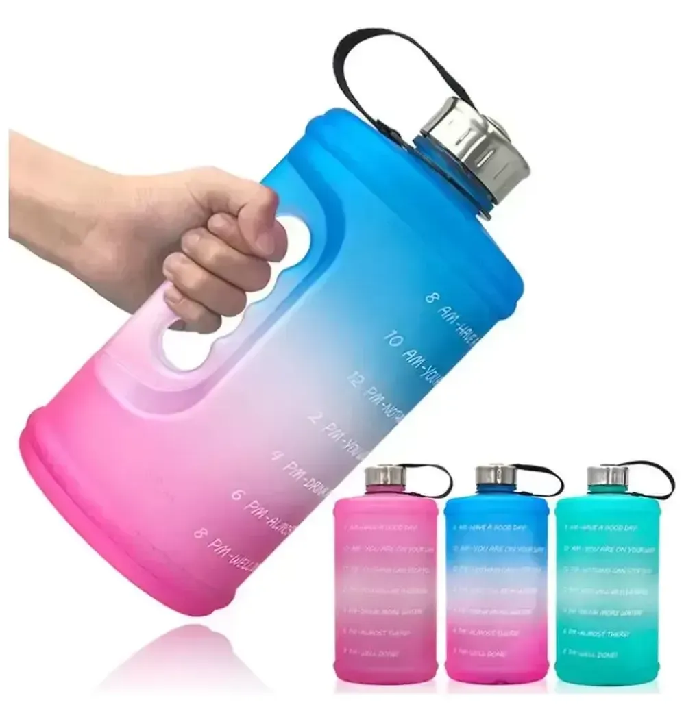 Vattenflaska för Sports Motivational Time Marker Outdoor Leakproof BPA Free 73oz återanvändbara flaskor med handtag 3 färger FY5204 0315