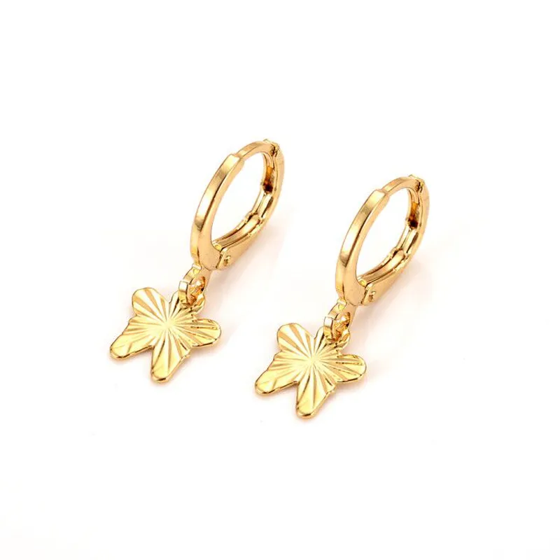 18 K Fine Solid Guld Örhängen Hängsmycke Butterfly Drop Earring Souvenir African Arab Smycken Mamma Kid Presenter