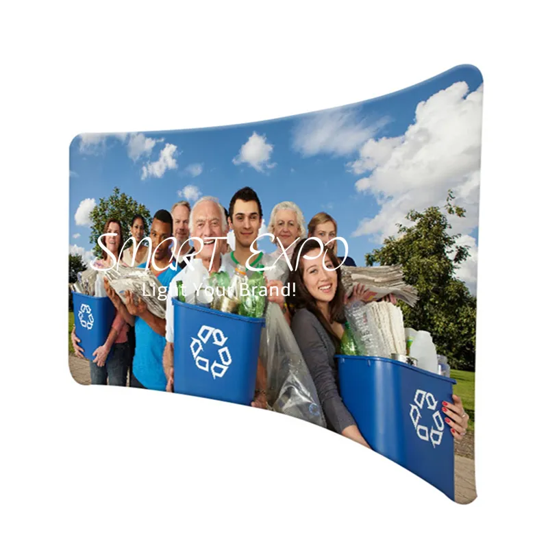 17ft Horizontal Curved Fabric Booth Stand Retail Supplies with Thick Aluminum Tube Customized Printed Graphic Portable Carry Bag