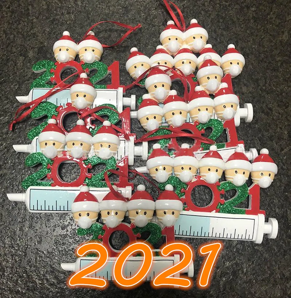 Nowy 2021 Dekoracja świąteczna Kwarantanna Ozdoby Rodzina 1-7 Heads DIY Drzewo Wisiorek Akcesoria z Rope Żywica Hurtowa