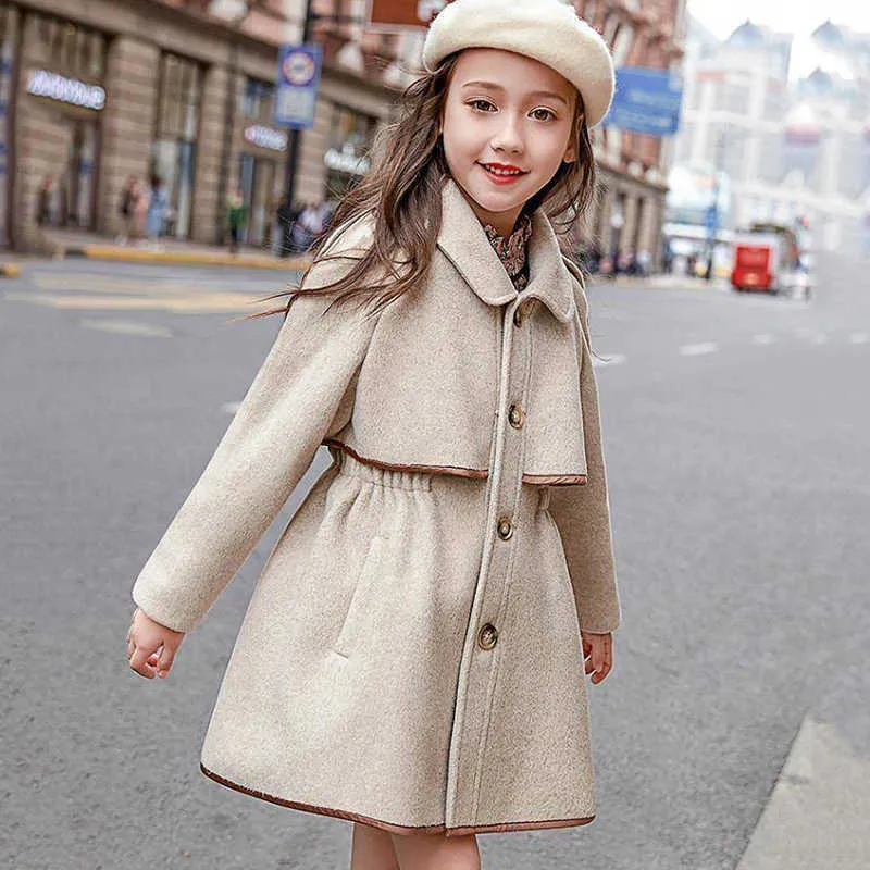 Children Girls Coats Outerwear Winter Girls Jackets Woolen Long Trench Teenagers Warm Clothes Kids Outfits For 4 6 8 10 12 Years 210927