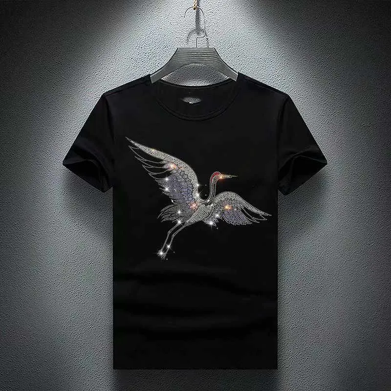 Herren-T-Shirts, kurzärmeliges T-Shirt, Internet-Berühmtheit, koreanische Version des Trends, Herren-Hot-Diamant-T-Shirt, Sommertrends, Flutmarke, Herren-Halbarm-Oberteil, Kleidung M-5XL