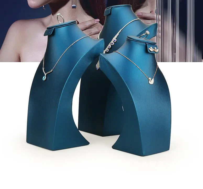 Packaging Drop Delivery 2021 Blue Pu Leather Jewellery Set Display Stand Jewelry Ring Earring Necklace Bust Neck Form For Boutique Window