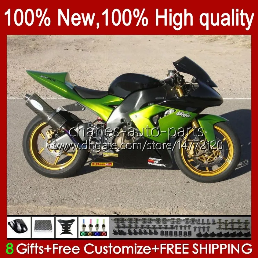 Кит для тела OEM для Kawasaki Ninja ZX1000C ZX 10 R 1000 CC ZX1000 04-05 CUDEWORK 9NO.57 ZX 10R 1000CC ZX10R 04 05 ZX-10R ZX1000CC 2004 2005 Мотоцикл Зеленый запас