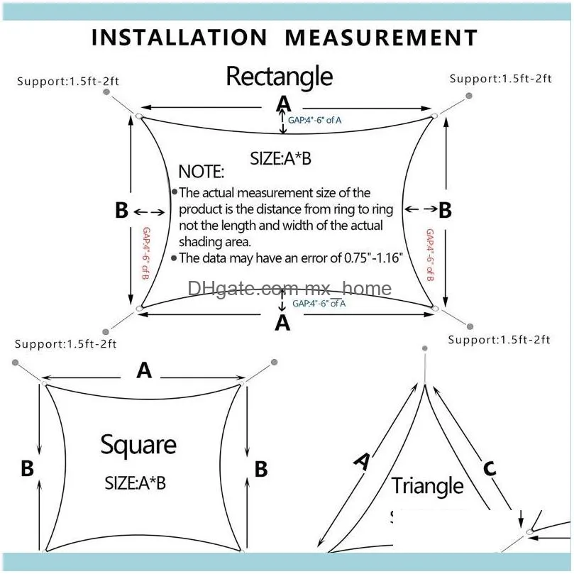 Shade Sail Rectangle Triangular Awning Outdoor Terrace Canopy Swimming Gazibo Tent Waterproof Patio For Garden