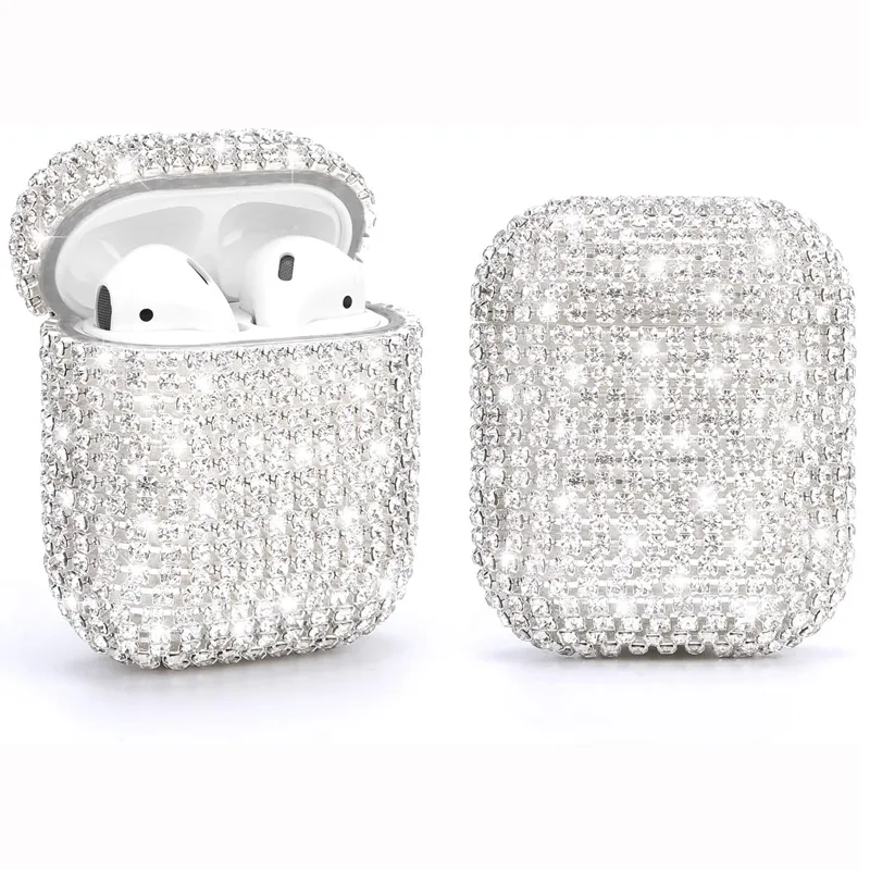 Bling Sparkly Glitter Full Diamond Harding Case Case Wireless Earphone Complise Protect Protect защитная для Apple Airpods 1 2 3 Pro